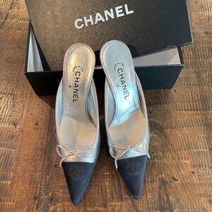 Chanel Silver Mules NIB